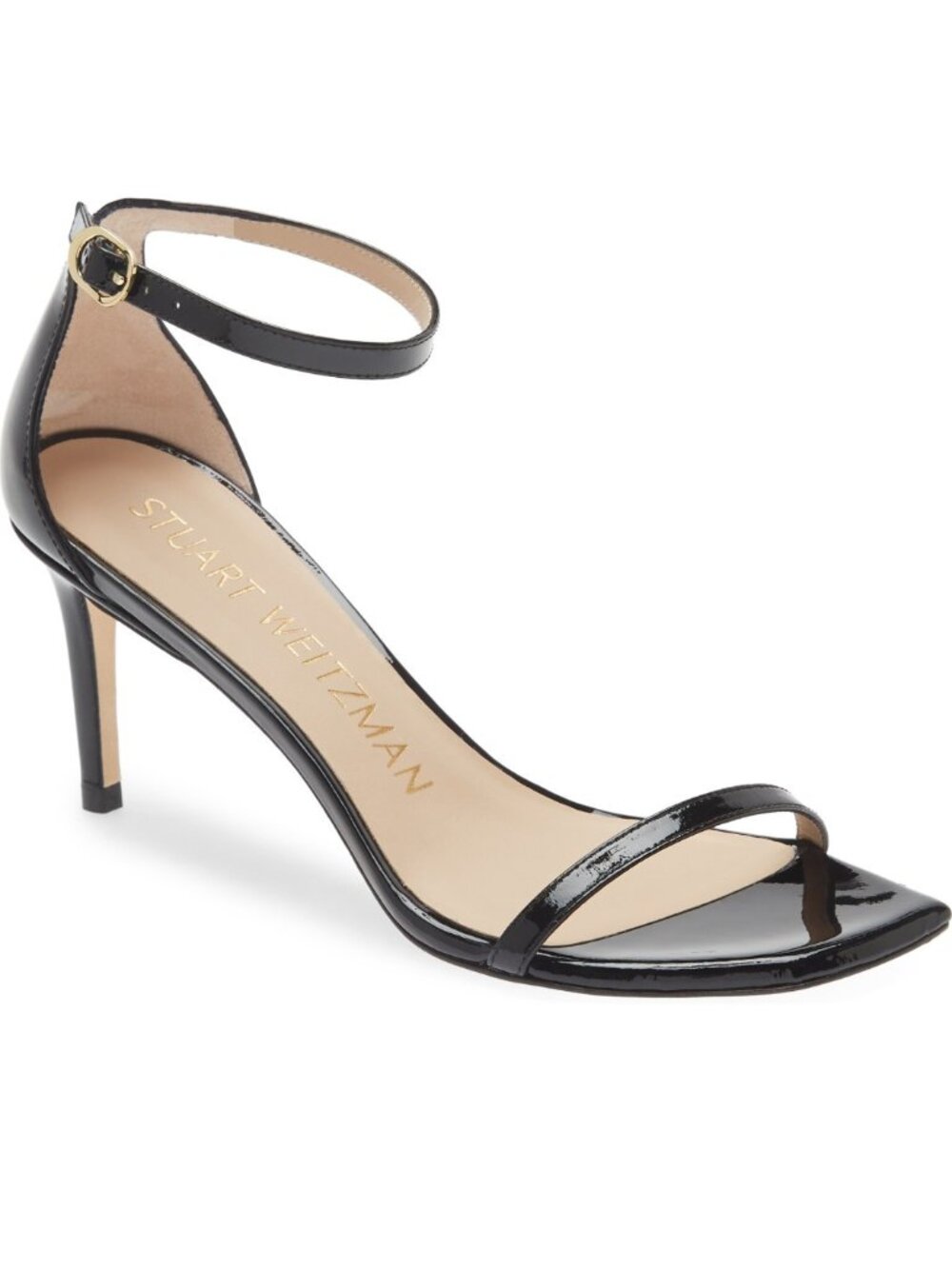 $560 STUART WEITZMAN Nudistcurve 75 Strap Sandal BLACK PATENT 10 B (PD22)